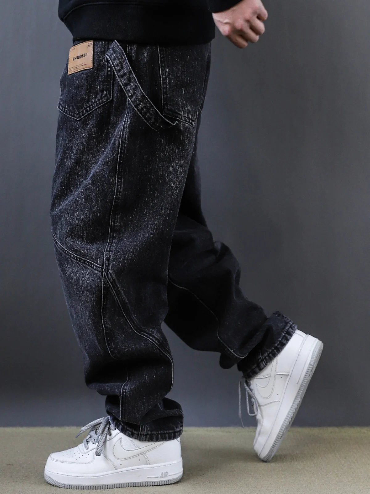 

Spring Autumn Heavyweight Bla Small ence Knife Jeans Loose Straight Leg Men's Denim Pants Versatile Splicing Casual Wear