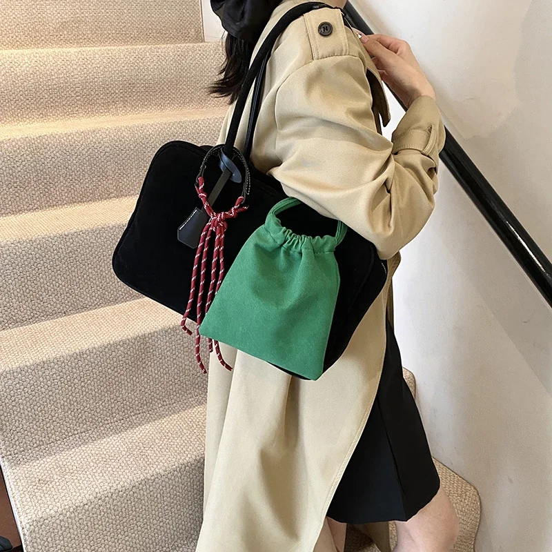 LEFTSIDE NUBUCK Shoulder Bags Lady Tote Bag for Women 2024 Winter New Trend Y2K Korean Fashion Design Handbags and Purses