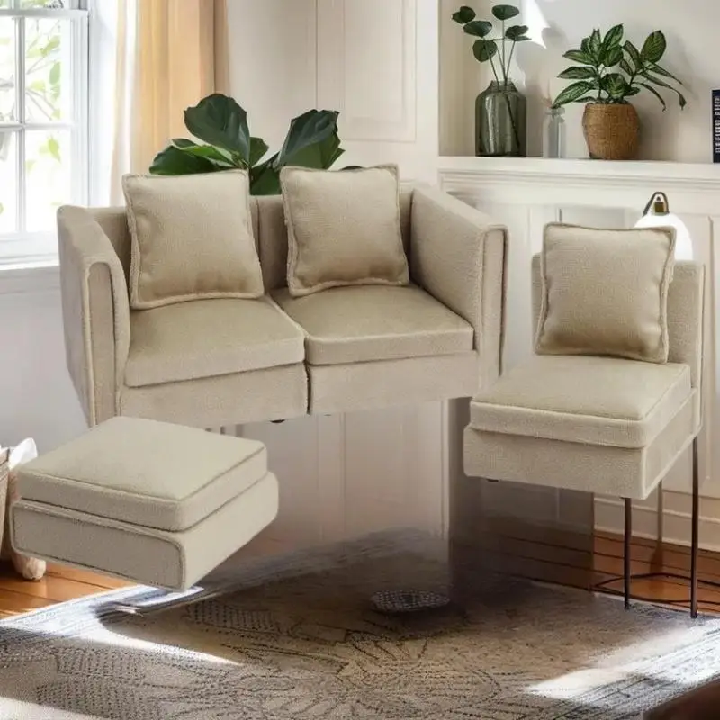 

Kids DIY Decor Activity Dollhouse Sofa Set; Milk Apricot Miniature 1:12 Living Room Furniture