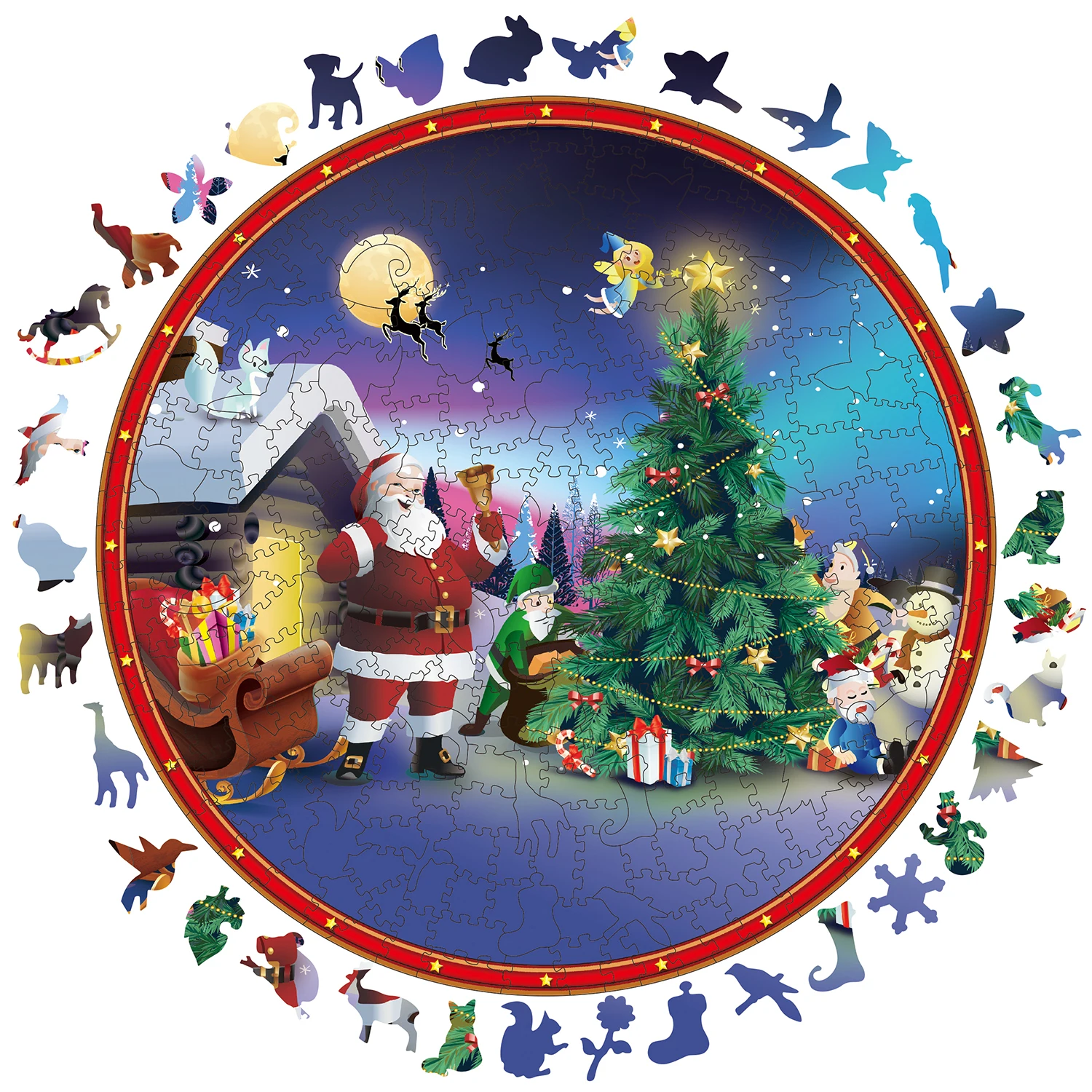 Xmas Night Unique Wooden Puzzles Magic Jigsaw Puzzles for Adults Home Decor Floor Games Family Fun Educational Toys for Kids