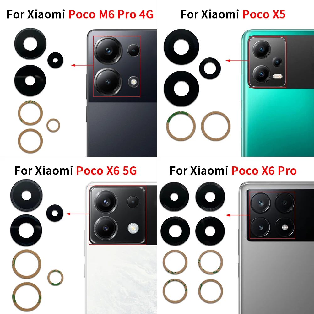 NEW Rear Back Camera Glass Lens For Xiaomi Poco X6 M6 5G C31 C50 C55 X6 M6 X5 F6 Pro 5G M5 M5S Camera Glass With Glue Adhesive