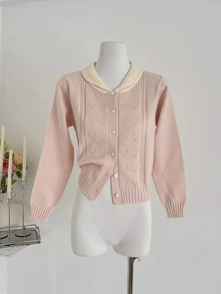 Harajuku Button Cardigan Women Peter Pan Collar Long Sleeve Autumn Winter Knitted Sweater Korean Sweet Loose Slim Acrylic Tops