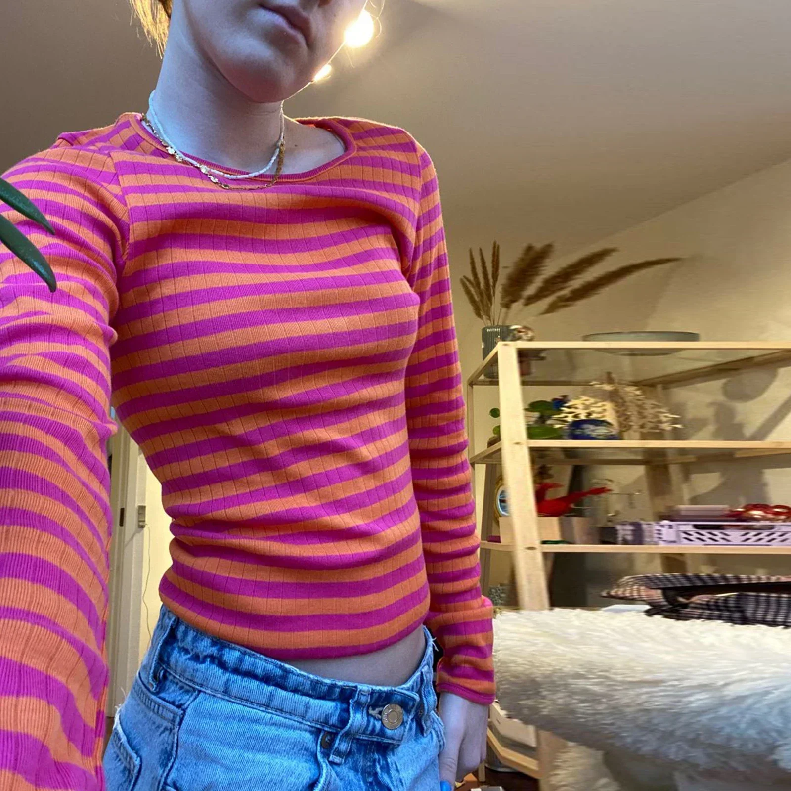 Vintage Preppy Style Y2K Crop Tops Clothes Cottage Striped Rib Knitted T-shirt Women Long Sleeve Casual Basic Tees Pullovers
