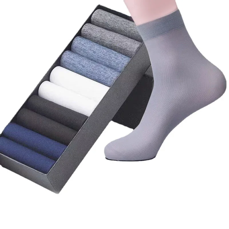 20Pcs Breathable Long Socks Bamboo Fiber Socks Summer Thin Stripe Men Silk Sport  Antibacterial Black Business Men Socks