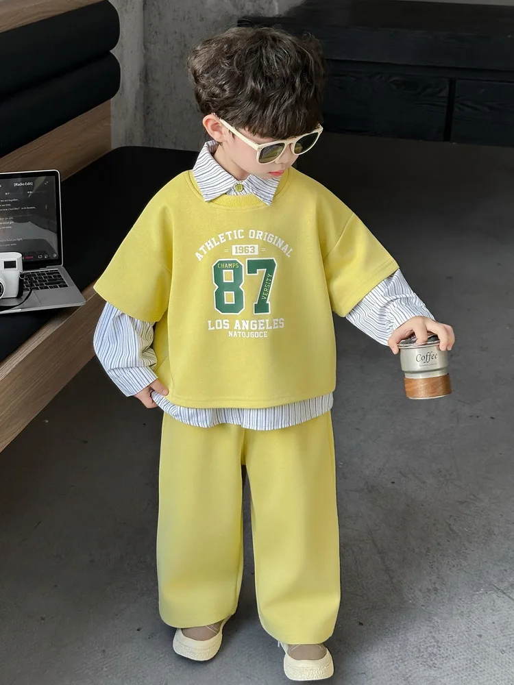 Kids Boys Sets Street Style Children Vest+Shirt+Pant 3Pcs Outfit Fashion Letter Spring Autumn Children Sports Casual Clothes 2-8