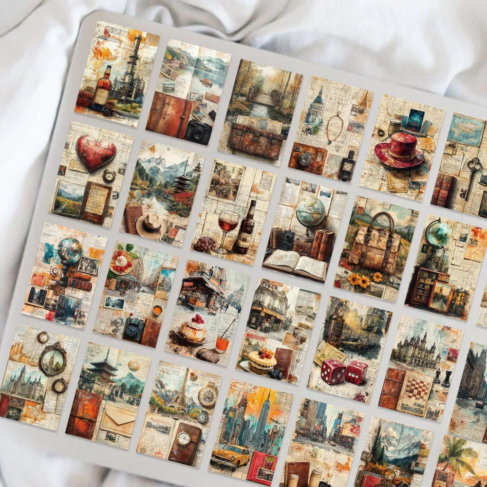 

50PCS Retro Travel Diary Page Cartoon Graffiti Stickers Personalized Fun Cool Decoration Scooter Motorcycle Helmet Suitcase