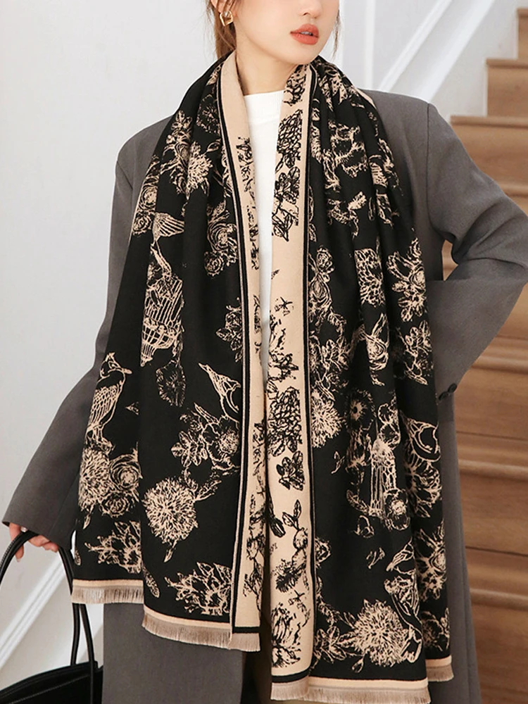 Harmony Birds Forest Good imita sciarpa in Cashmere scialle donna autunno inverno fazzoletto da collo caldo lungo doppio lato estate avvolge