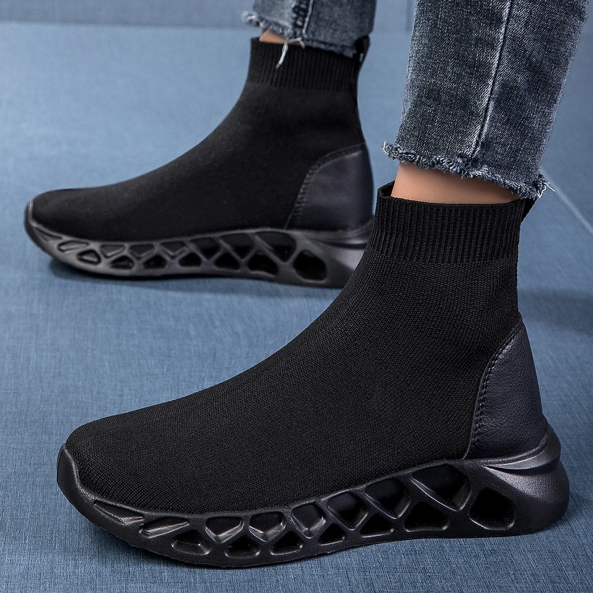 

Women Black Slip on Socks Shoes High-Top Walking Sneakers Barefoot Comfortable Woman Casual Shoes Women Breathable Sport Shoes