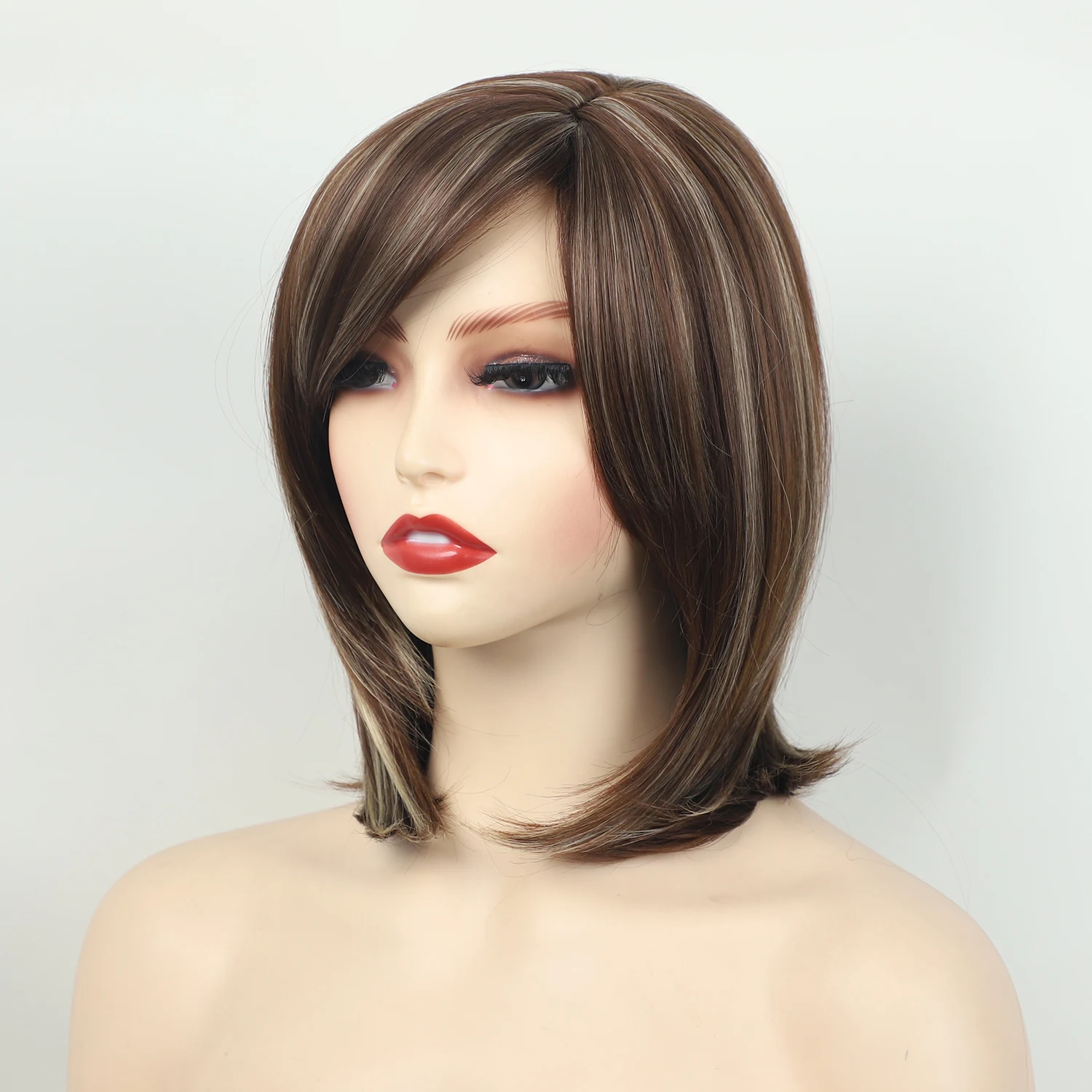 Soft Mommy Hair Gifts Short Brown Synthetic Wig Silk Straight Heat Resistant Ombre Hairstyle Costume Party Wigs for Women