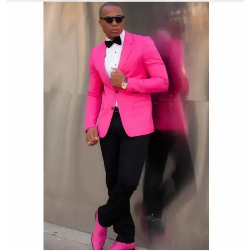 2 Pieces Hot Pink  (Jacket+Pant) Slim Fit Groom Tuxedo Best Men Wedding Party Mens Suit Prom Suits Custom Made Blazer