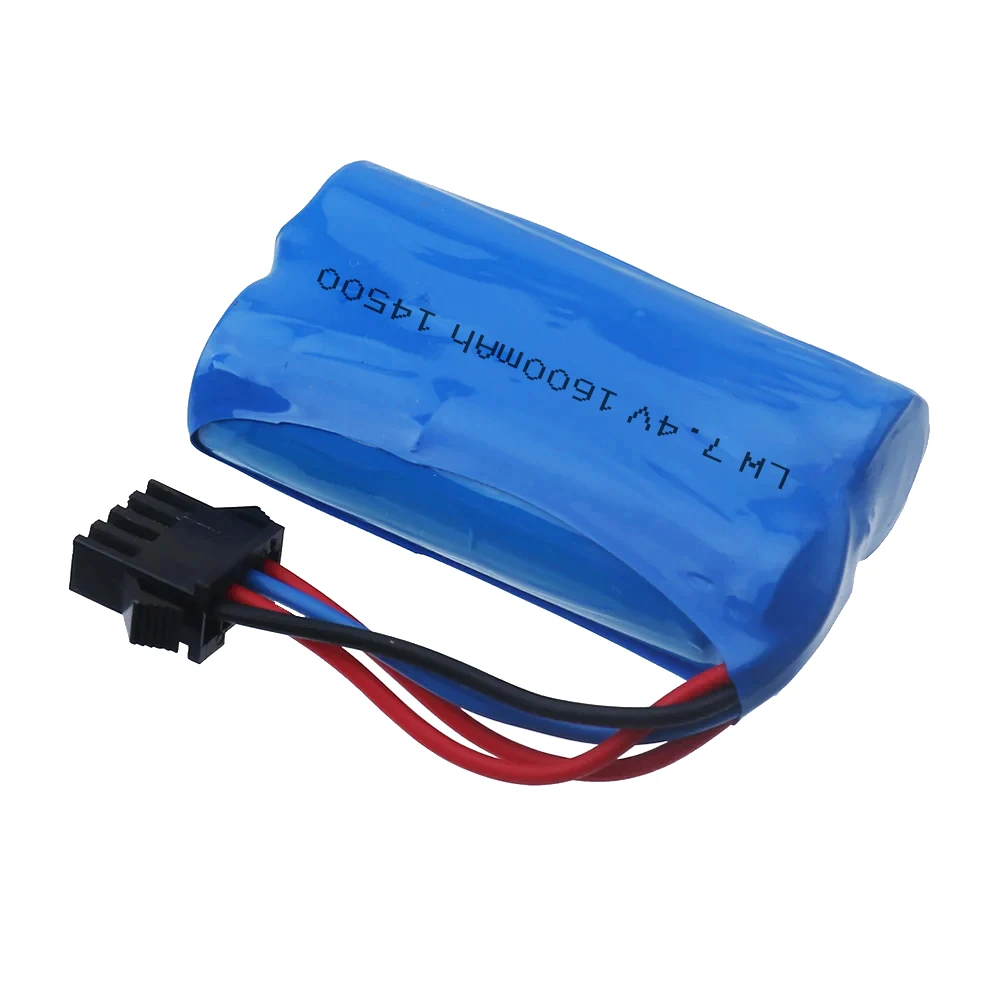 Batteria agli ioni di litio 7.4V 1600mAh 14500/con spina SM4P/caricatore USB per pistola ad acqua RC camion barca elicottero giocattolo accessori batteria