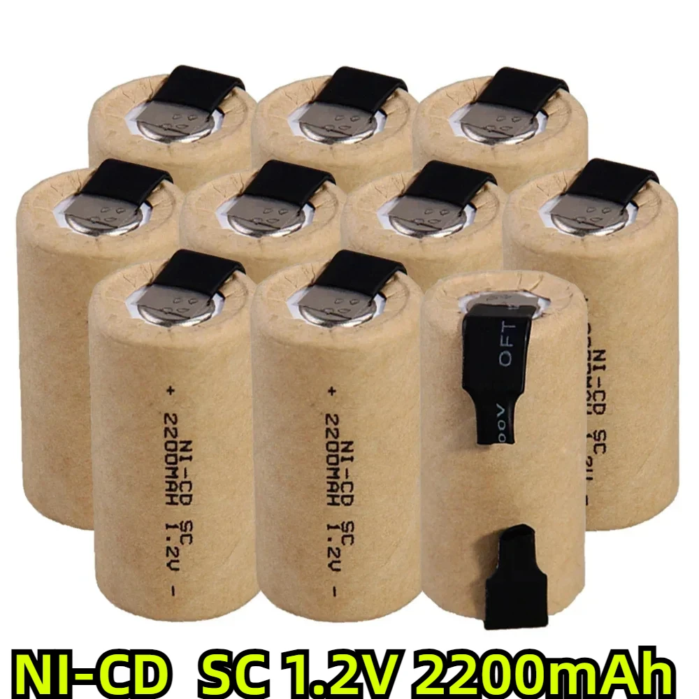 1-20pcs Screwdriver Electric Drill SC Batteries 1.2V 2200mah Sub C Ni-Cd Rechargeable Battey With Tab Power Tool NiCd SUBC Cells