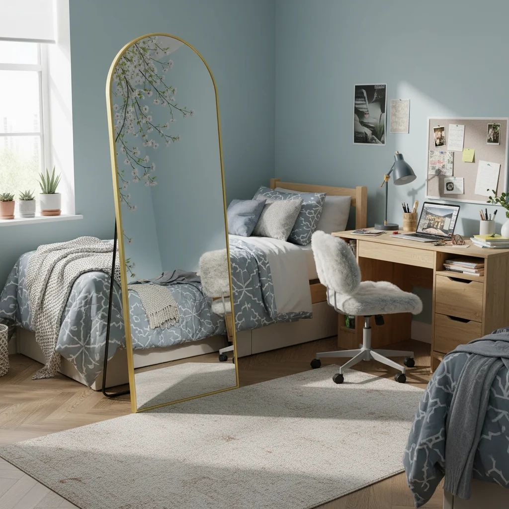 

Arched Full Length Floor Mirror, Standing Mirror for Bedroom Dorm Daily Use, Elegant Design Home Decor