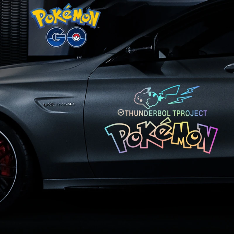 New Pokemon Pikachu Car Sticker Colorful Car Door Sticker Cartoon Laser Trend Waterproof Window Peek Bumper Sticker Pikachu Gift