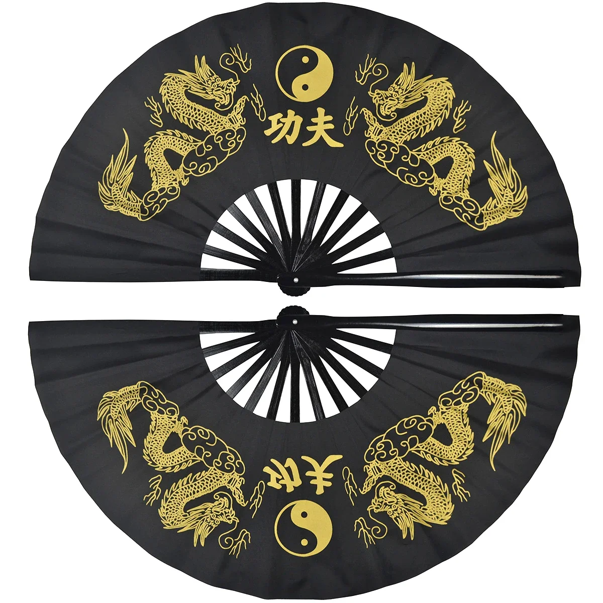 Bamboo Right Left Hands Fan Tai Chi Performance Fan Martial Arts Kung Fu Fans Cosplay Fan Black Cover China Many Pattern