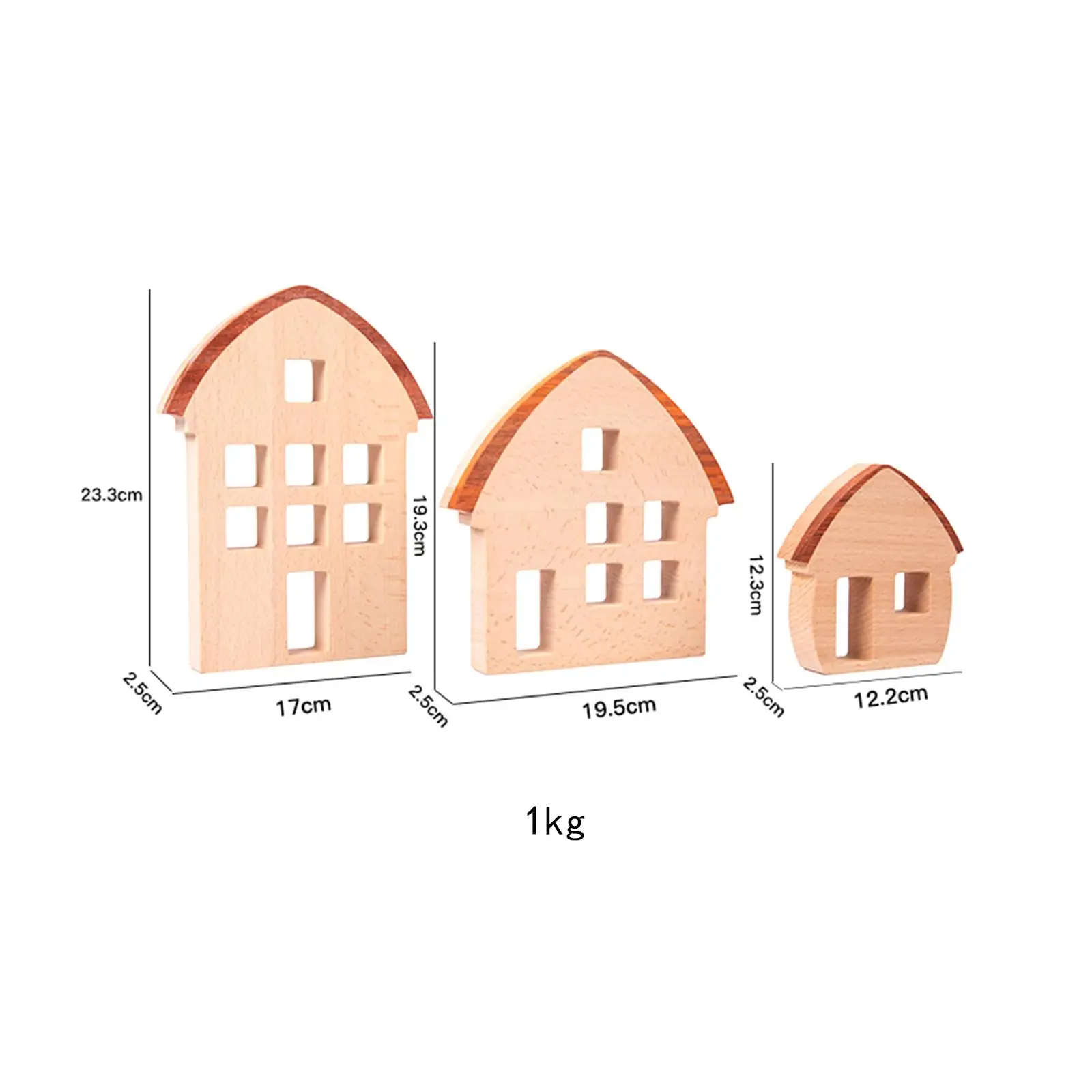 3x ไม้ House Blocks Centerpiece ตกแต่ง Building Blocks ชุด Montessori