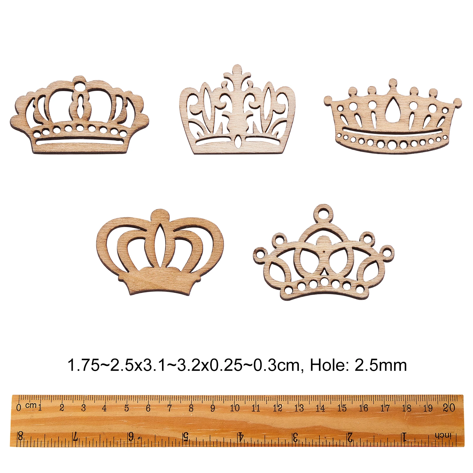 Pandahall 100Pcs Ramdom Crown Shape Wooden Pieces Unfinished Wood Crown Cutouts for DIY Crafts Art Making Supplies