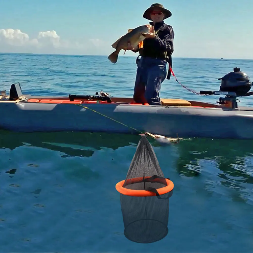 Floating Fishing Bait Basket Mesh Collapsible Fish Keeper Live Fish Net Cage Foldable Fishing Holder Bucket view 6