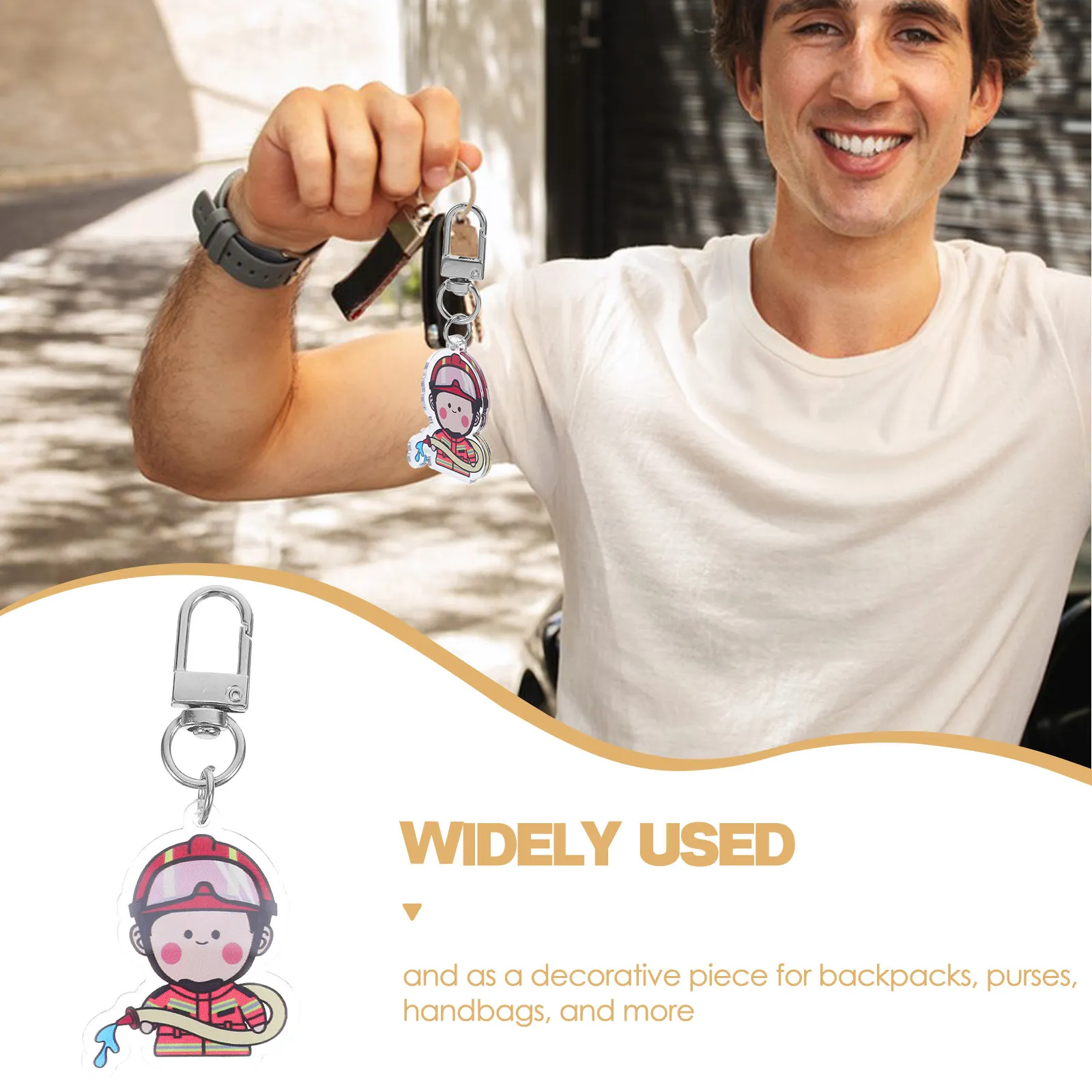 Firefighter Keychain Zinc Alloy Acrylic Cartoon Charm Pendant for Keys Handbag School Bag Car Wallet Decorative Bag Charm Fire