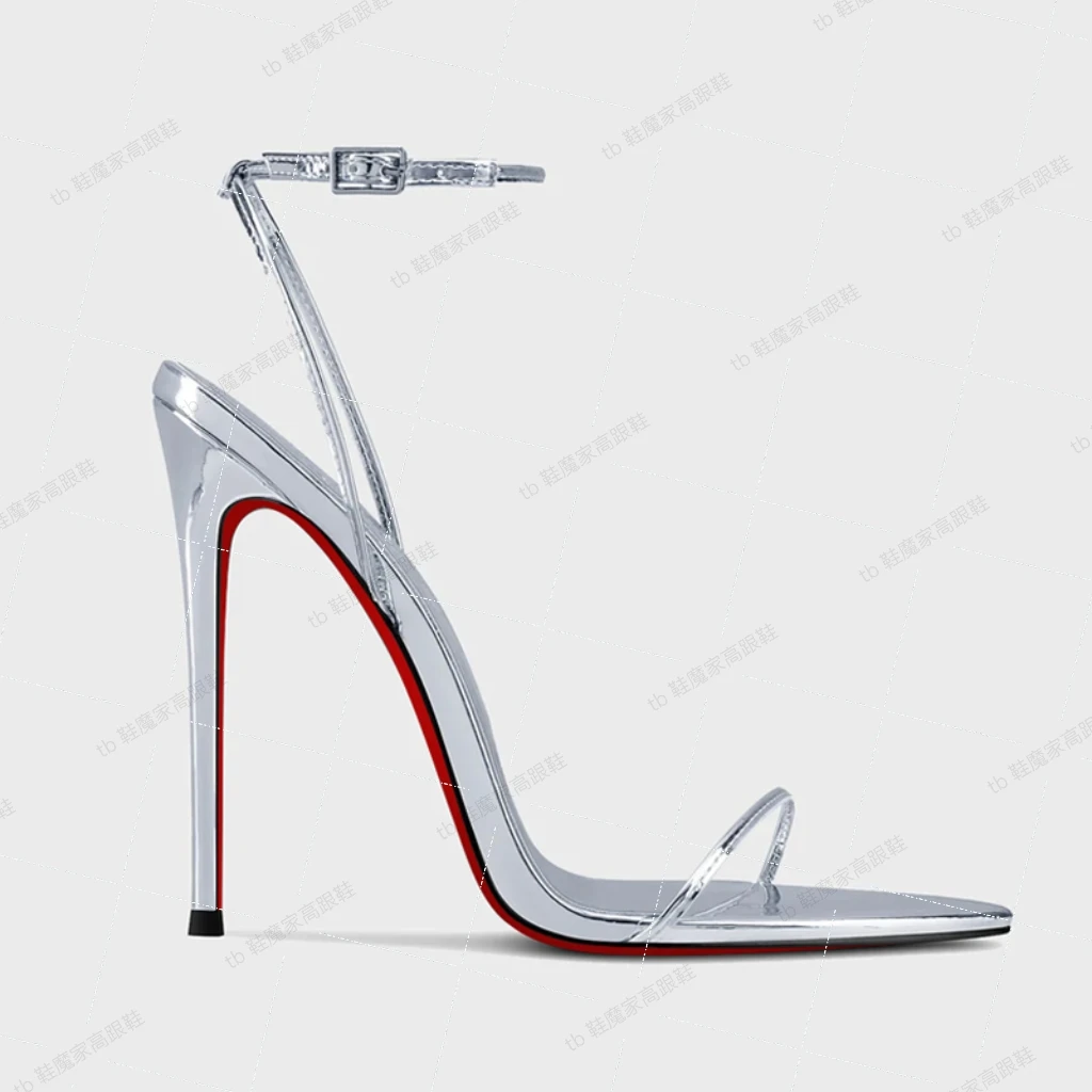 Sepatu Hak Tinggi Ujung Ramping 12Cm Perak, Sandal Modis Gesper Satu Potong Seksi Baru 2025, Sepatu Tunggal 33-46