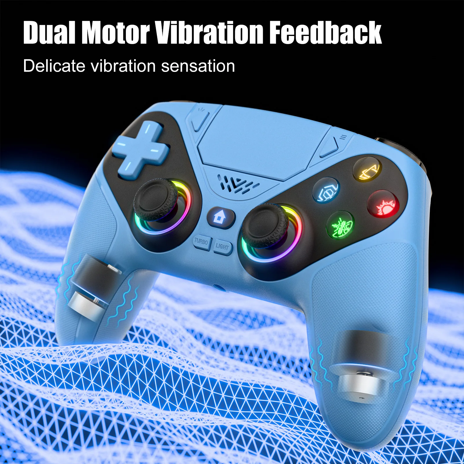 وحدة تحكم لـ PS5/Playstion 5 Pro/Slim/PC وحدة تحكم لوحة ألعاب لاسلكية RGB أضواء القاعة تأثير الزناد توربو الاهتزاز لعبة عصا التحكم