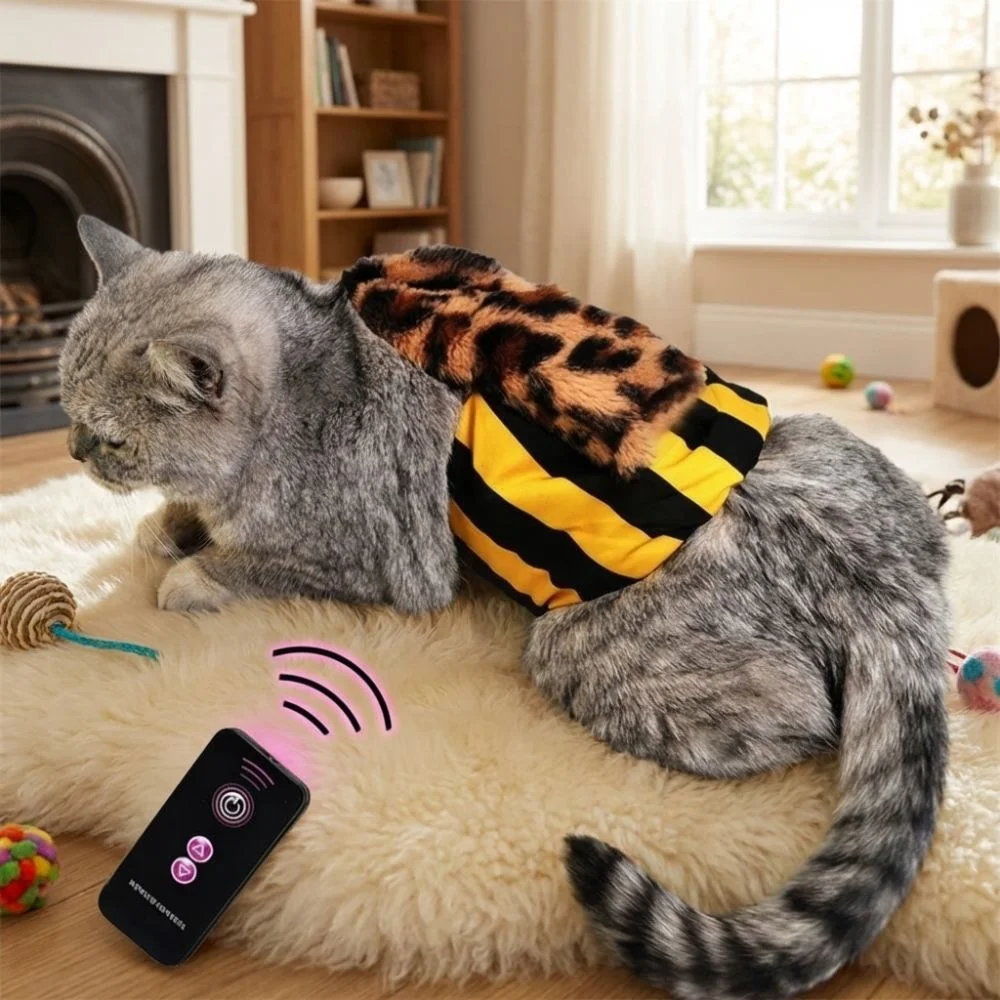

Automatic Cat Calming Toy Soft Plush Electric Interactive Cat Toy with Remote Adjustable Speed Cat Soothing Clothes