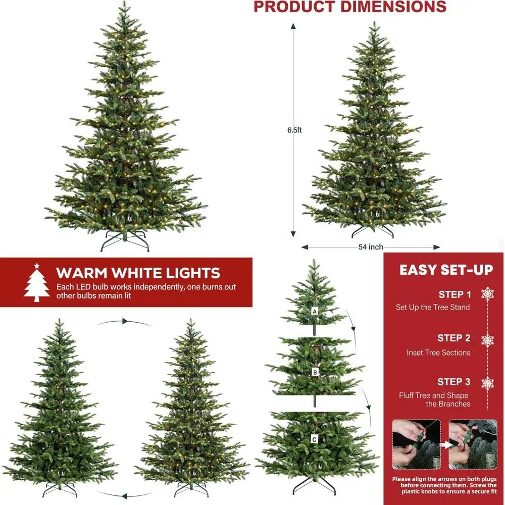 

Искусственная рождественская елка Aspen Fir на 6 футов с 330 светодиодными теплыми белыми огнями, 797 наконечниками для праздничного декора