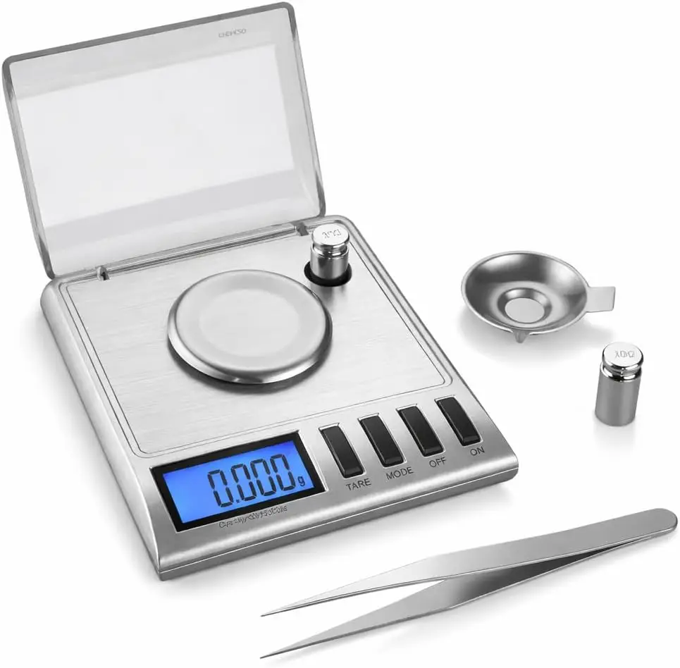 

High Precision Digital Milligram Scale, 20g x 0.001g, Includes Calibration Weights & Tweezers for Jewelry and Gems