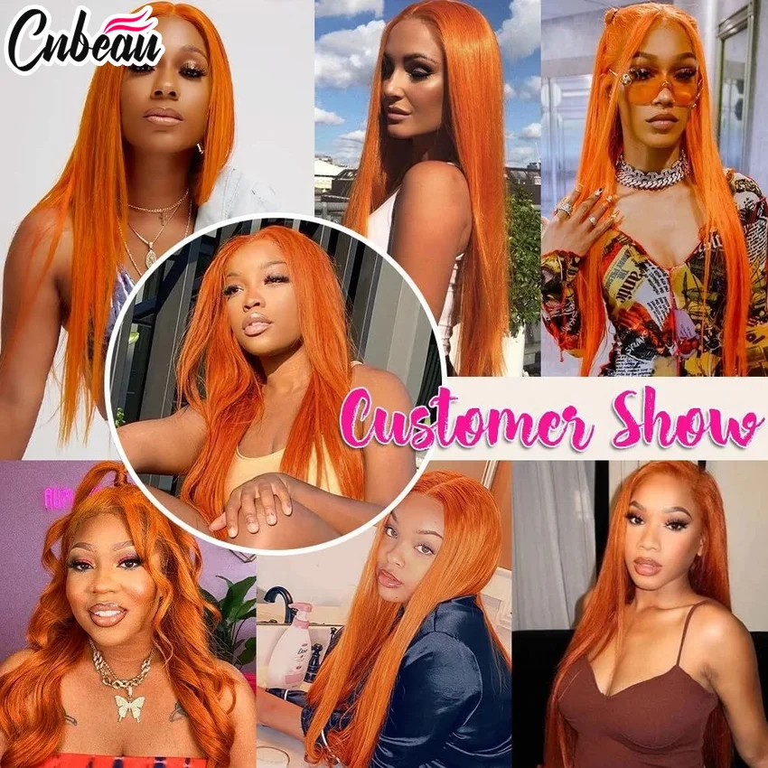 350 Ginger Orange 13x4 Lace Frontal Wigs Human Bone Straight Human Hair Wig 220% Brazilian Hair Lace Frontal Wig For Women