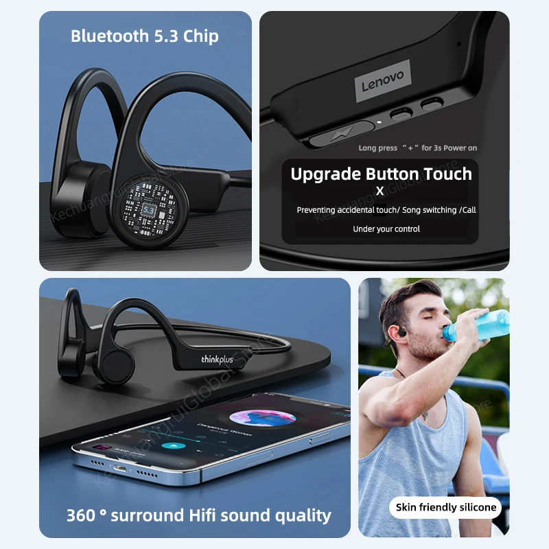 Lenovo X3 Pro Bone Conduction หูฟังบลูทูธ Hifi หูฟังชุดหูฟังไร้สายพร้อมไมโครโฟนหูฟังกันน้ําและ X4 X5 หูฟัง