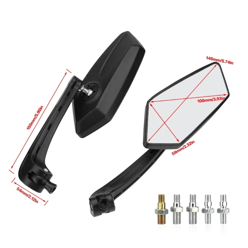 Universal Motorcycle Rearview Side Mirrors for E-Bike Scooter Motorbike Angle Adjustable Rotating Mirrors with Bolts 8mm 10mm