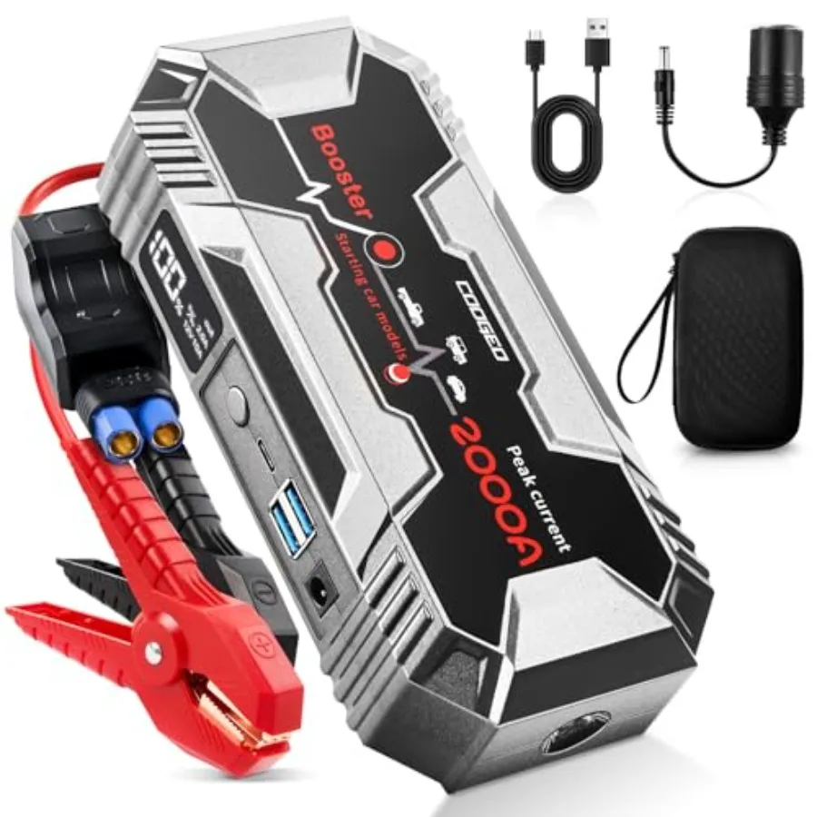 

Portable 2000A Car Battery Jump Starter with 12V Jump Box for Vehicles up to 8.0L Gasoline and 6.0L Diesel Engines Includes EC8