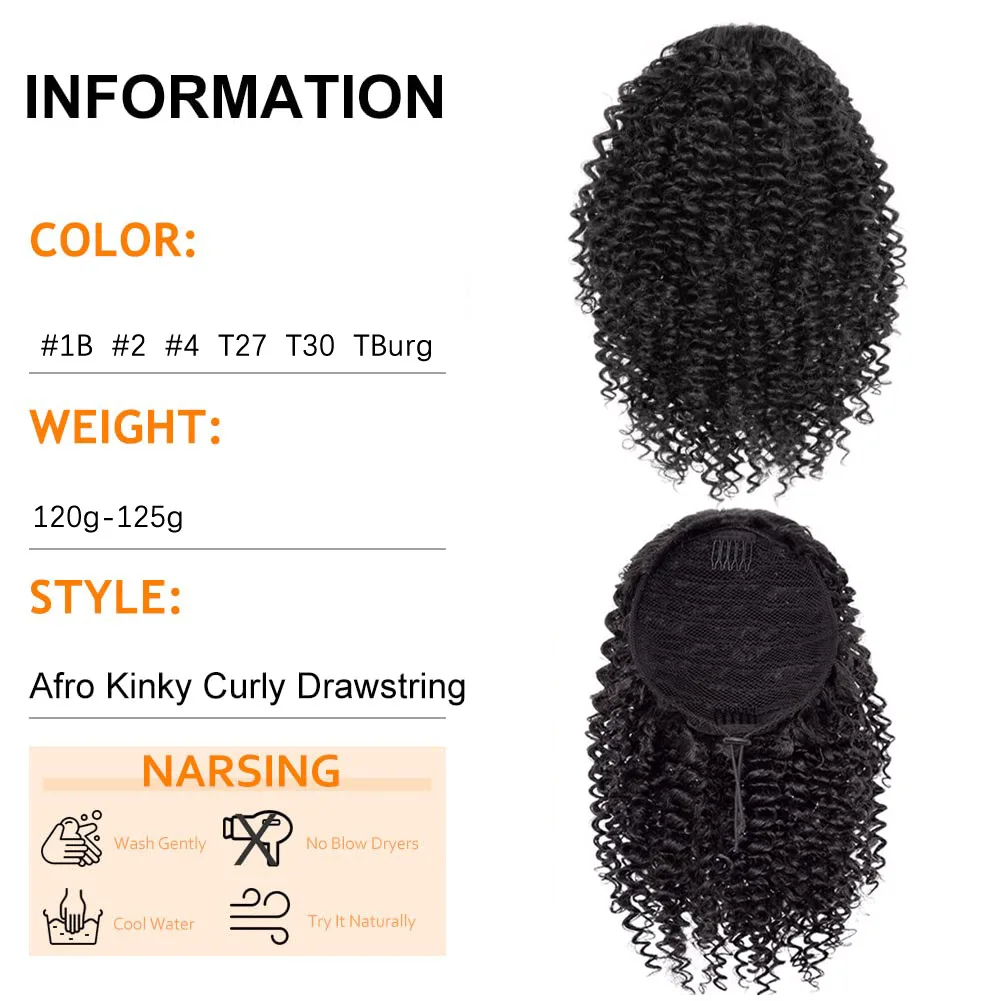 Short Afro Kinky Curly Ponytail Hair Piece for African American Ponytail Extension Synthetic Afro Kinky Curly Ponytail for Women