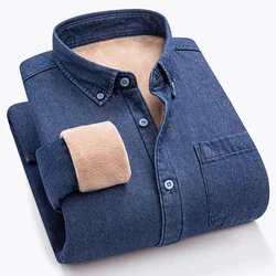 New in shirt Winter Thick Warm cowboy long sleeve shirts for men slim fit casual single pocket tops linen cotton elegant clothes