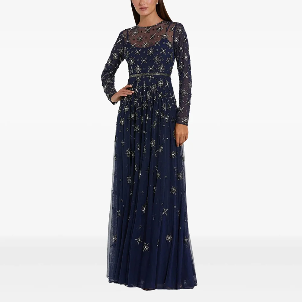Customized O-Neck A-line Long Evening Dresses Elegant Formal Occasion Prom Gowns Crystal 2025 Floor Length Prom Dresses