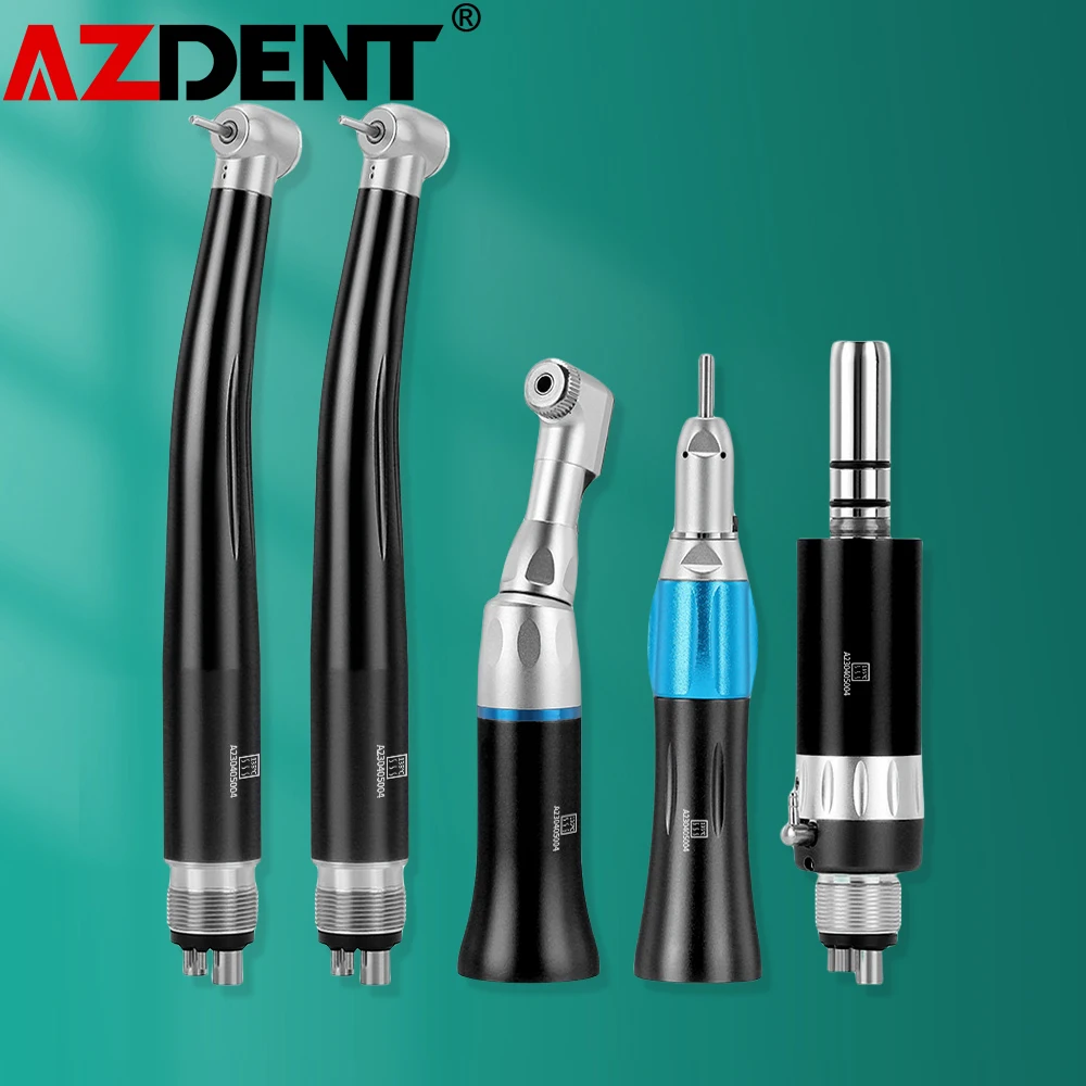 Azdent Dental High & Low Speed Handpiece Kit Colorful 1:1 Ratio Push Button High Speed Handpiece E-type Air Motor Dentistry Tool