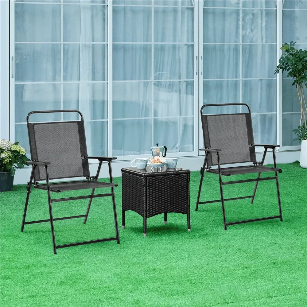 

2PCS Outdoor Folding Chairs Texteline Foldable Dining Chairs With Backrest Armrest AllWeather Lawn Chairs For Garden Patio Back