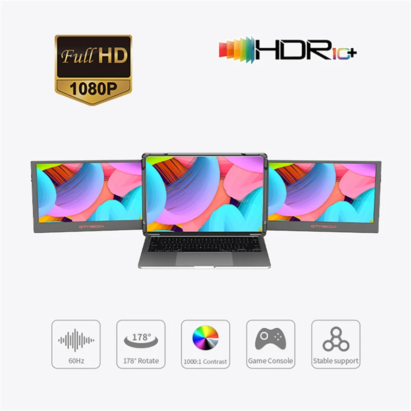 

11.6 Inch Triple-screen Portable Monitor Laptop Expansion Screen 1920*1080 Resolution Easy Installation for 13.0-17.3in Laptop