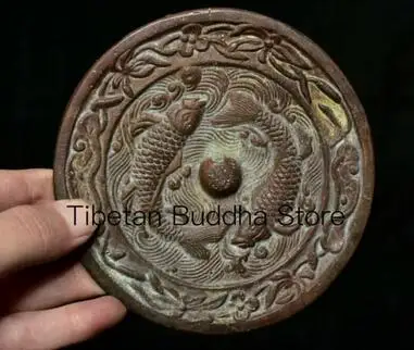 

4.6" Antique Old China Bronze Dynasty Double Fish pattern bronze mirror mirrors