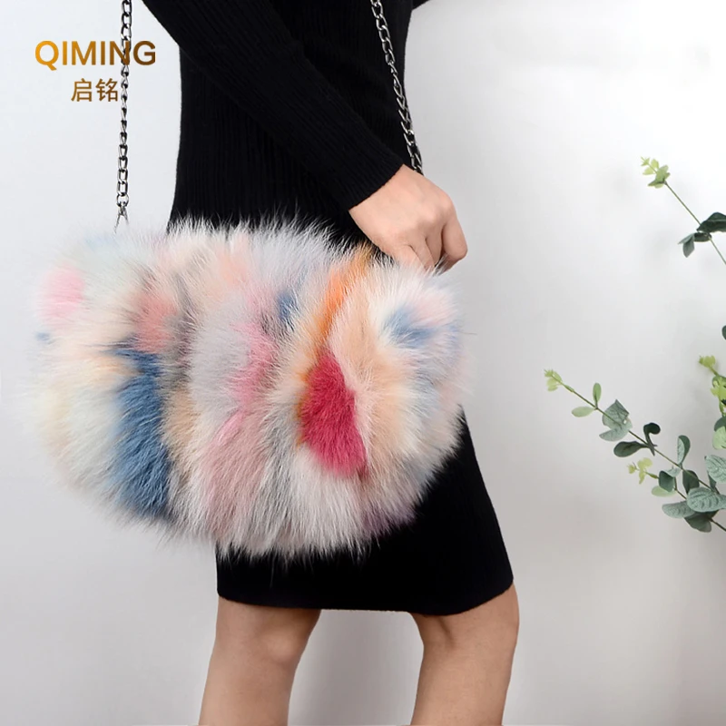 Fashion Designer Purse Real Fox Fur Bag Women Winter Chain Shoulder Bag purses and handbags Luxury Fur Handbag Large Clutch Bag