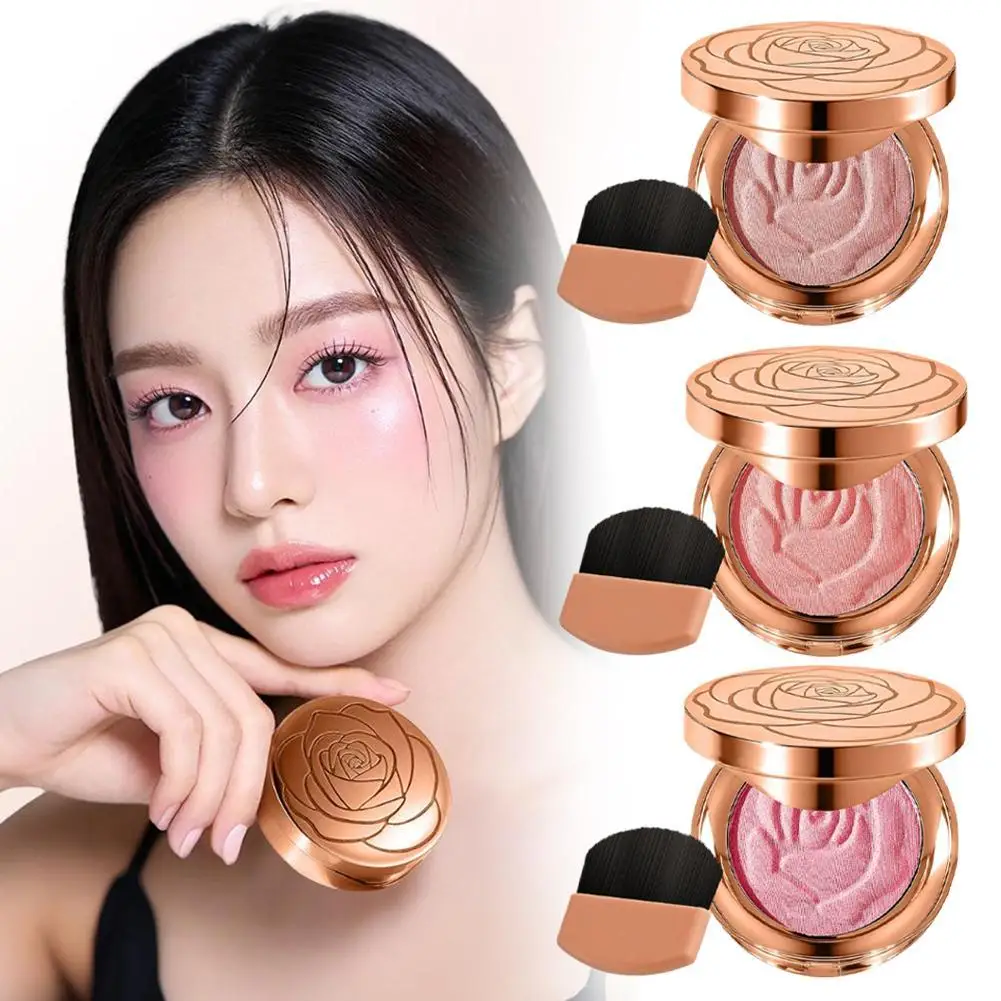 Romantic Rose Blush Compact - Shimmer Pink Embossed Blush For Cheek Contour & Glow Pink Shimmer Blush Daily Face Makeup