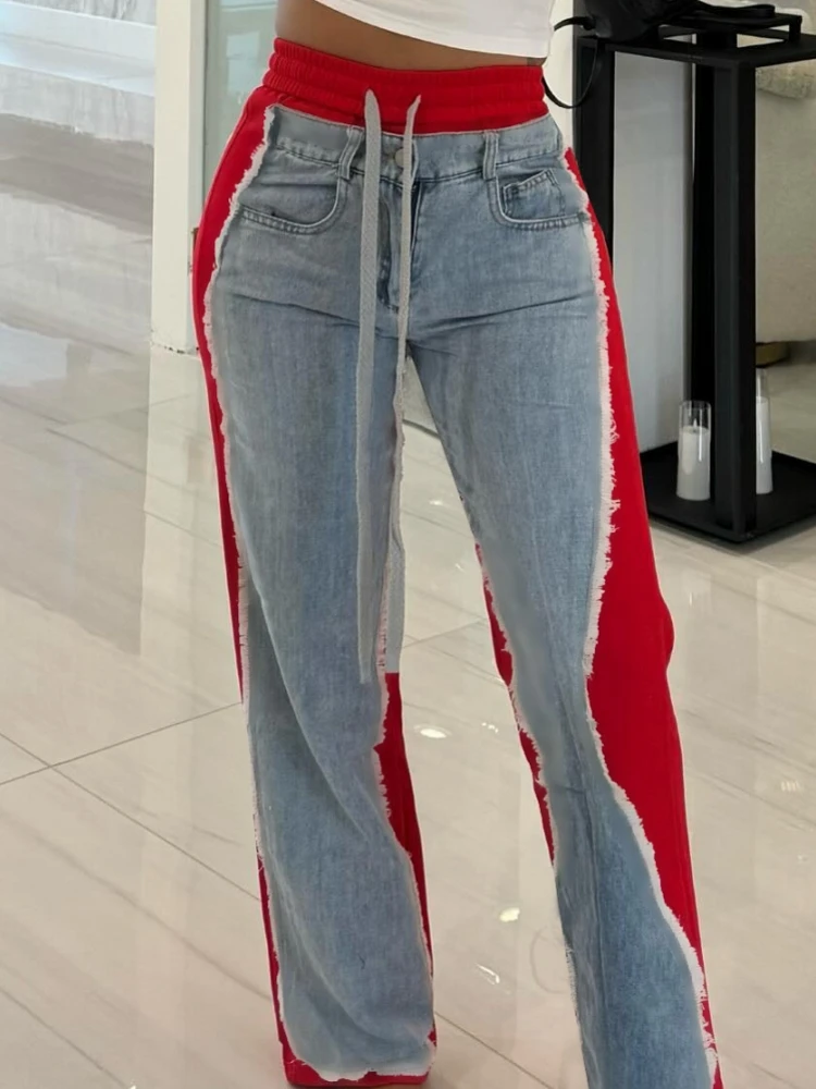 

Women High Waist Wide Leg Pants Jeans Shiny Straight Long Palazzo Casual Trendy Trousers 2025 Spring Autumn Winter New Trousers