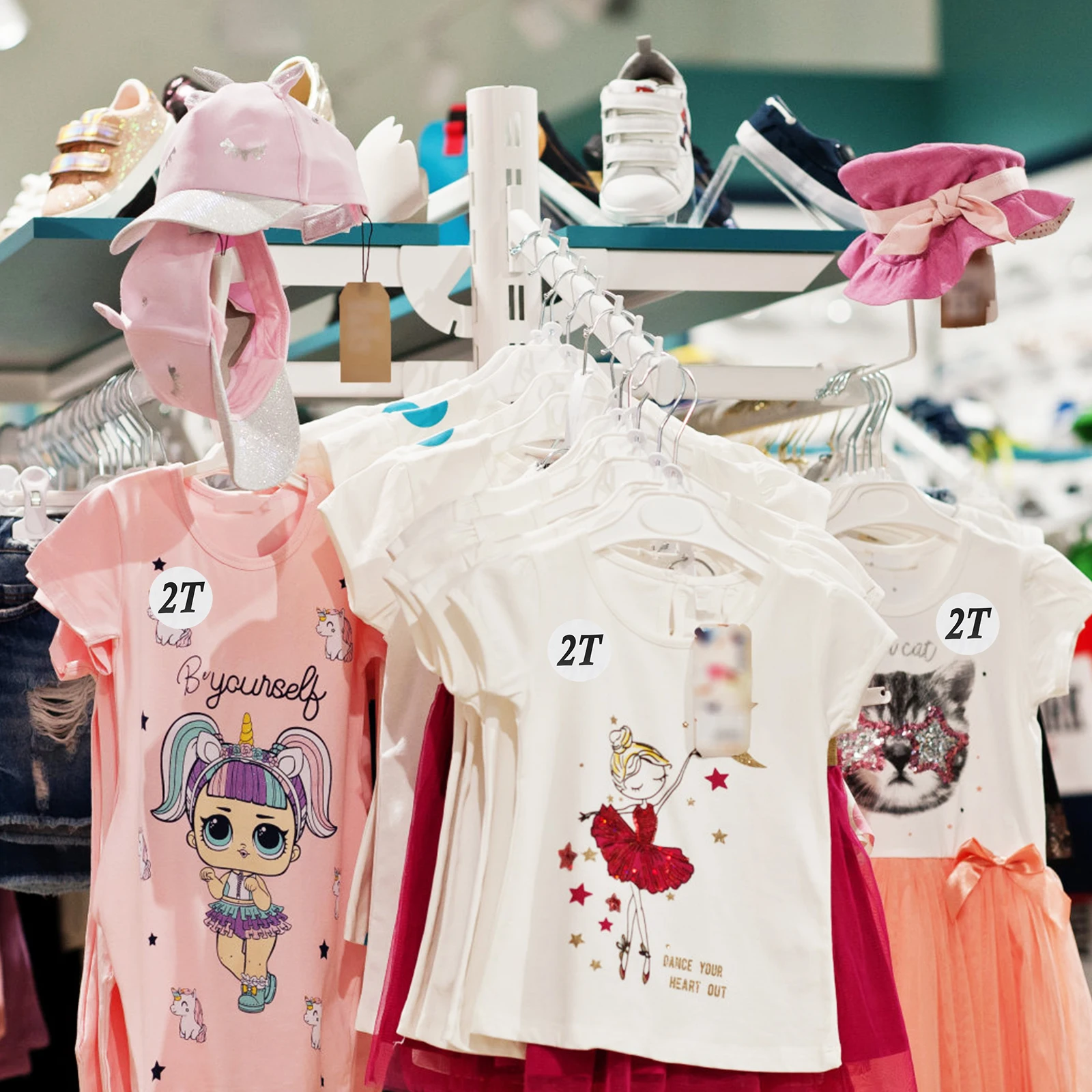 

Multi-functional Toddler Size Sticker Labels Bright Baby Clothing Markers for Clothing Shops