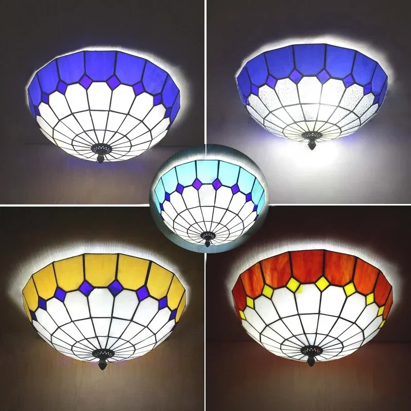 DORIAN Tiffany Ceiling Light Mediterranean Sea Bedroom Study Modern Creative Bar Counter Corridor Colored Glass Ceiling Light