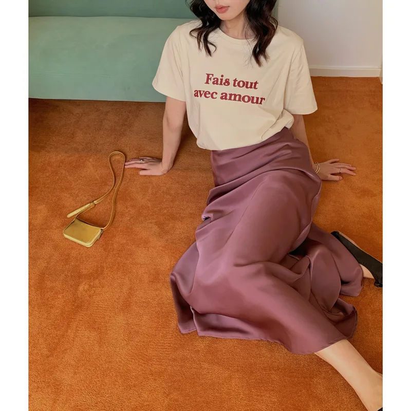 2024 elegante saias longas de cetim para mulheres cintura alta a linha saia sólida feminina cáqui moda feminina maxi saias de seda branca y3120f