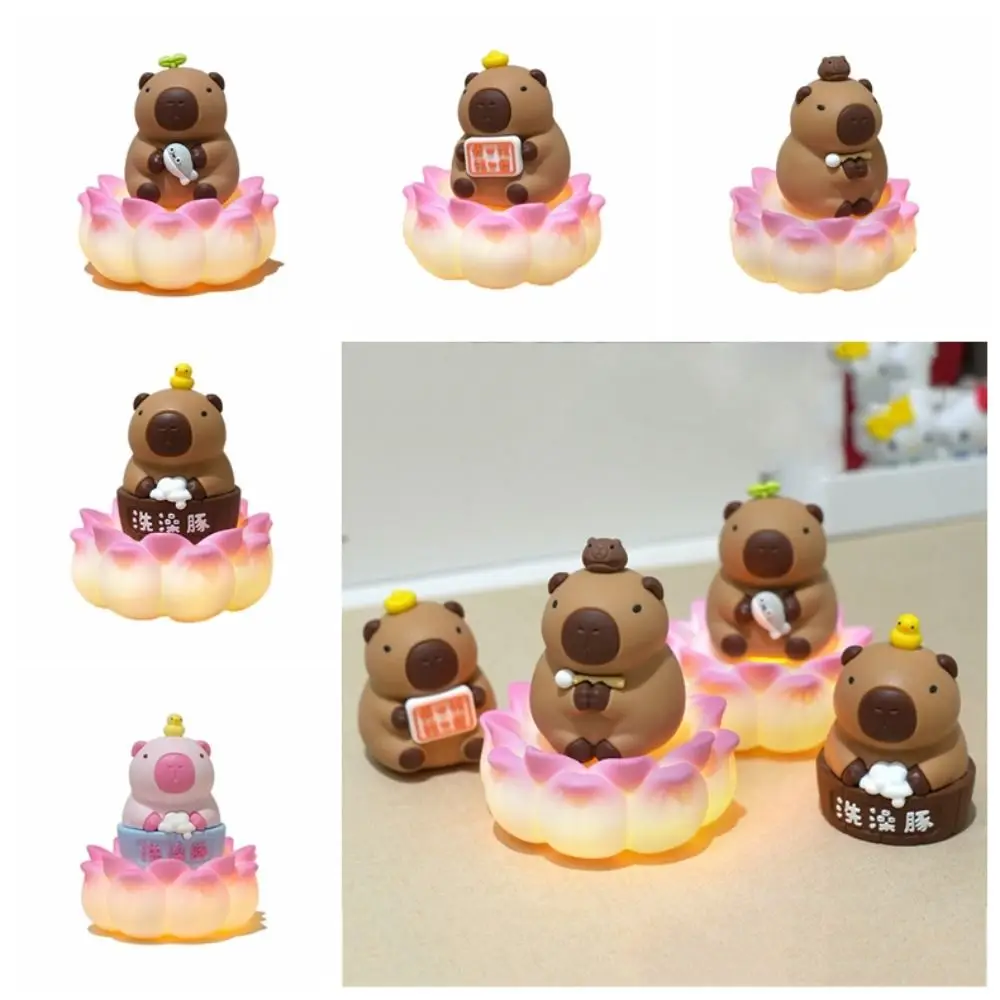 Lotus Base Capybara Figure Toys Figure with Lights Simulation Capibara Model Cartoon Model Capybara Animals Figures