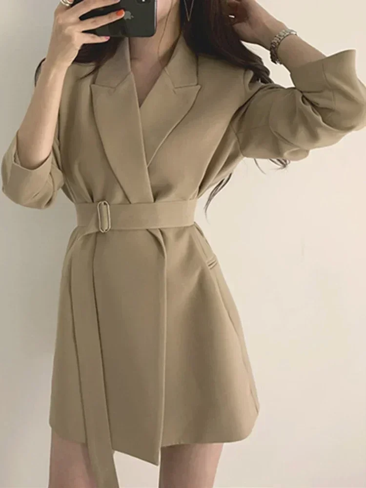 Spring Autumn Women\'s Blazers Slim Fit Fashion Suit Elegance Long Sleeve Belt Jackets Casual Coat for Office Lady Fashion Tops