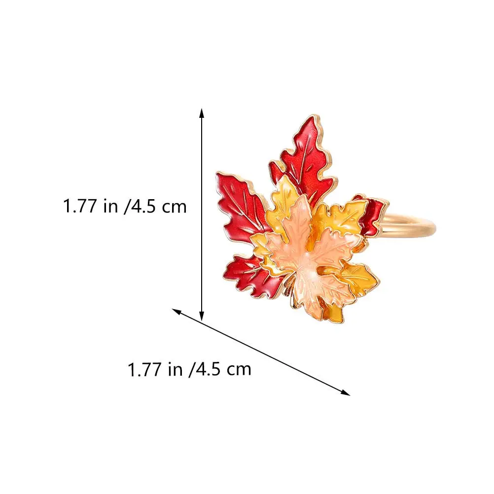 Maple Leaf Napkin Rings 4 Pack Bright Alloy Holders for Fall Dining Table Thanksgiving Party Decor