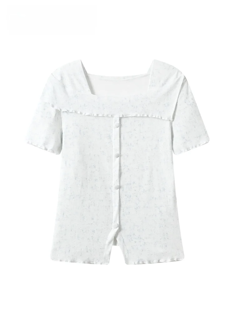 

Casual Style Short Sleeve T-Shirt Women's plus Size Summer New Fashion Versatile Meat Concealing Square Collar Top