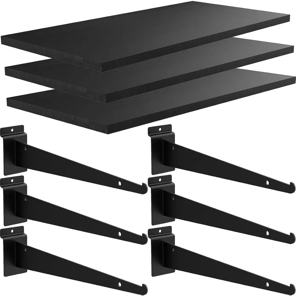 

Набор из 3 деревянных полок для стеллажей Slatwall, 11,8 x 30 дюймов, с металлическими кронштейнами, сверхпрочные полки-органайзеры для стеллажей Slatwall, аксессуары